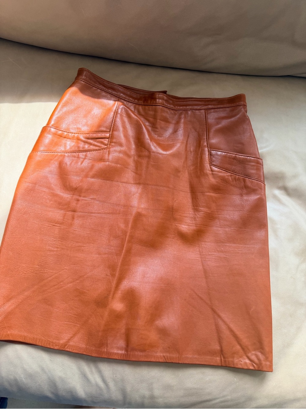 Firenze Santa Barbara (saks fifth avenue) Leather Midi Skirt in Cognac Brown